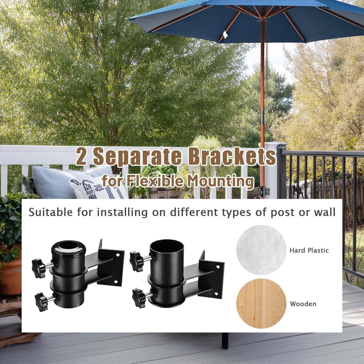 LAGarden Patio Umbrella Corner Mount Bracket for Deck Railing Balcony Courtyard