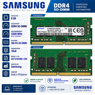 Samsung 8GB DDR4 3200MHz SO-DIMM   M471A1K43EB1-CWE für Notebooks und mini PC