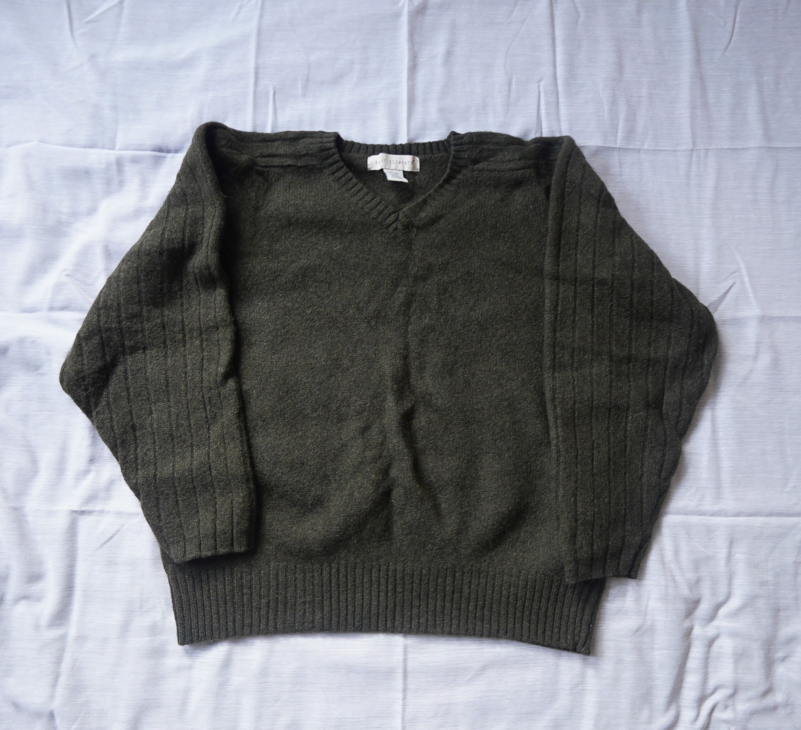 Vintage 90s Dark Green Basic Elements 100% Wool S… - image 1