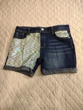 Jordache Shorts Girls 16 Denim Sequin Iridescent Glitter Casual Adjustable Waist