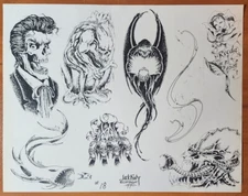 1990 VINTAGE Jack Rudy Traditional Tattoo Flash Sheet Demons, Elvis, Skull