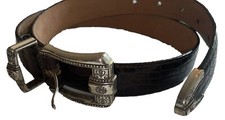 Brighton Womens Size S Brown Faux Crocodile Embossed Leather Belt Silver Buckle