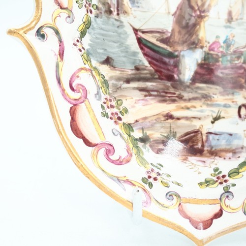 Antique French Armorial Shield Dishes Hand Painted Harbour Scenes by Lille 1767 - Picture 20 of 24