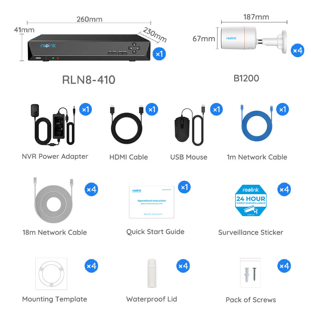 Reolink 8CH PoE Security Camera System 4x 12MP PoE IP Camera 2TB NVR RLK8-1200B4