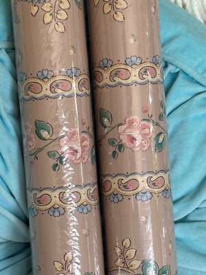Lot 2 Vtg Village Paisley Stripe and Floral Roses Wallpaper Cottage Vinyl USA