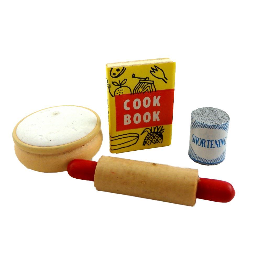 Dolls House Cooks Baking Set Rolling Pin Bowl Book Miniature Kitchen Accessory