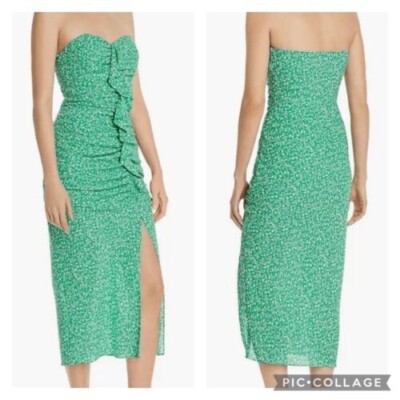 NEW LIKELY Womens 6 Green JORDANA Floral ALI Dress Ruffle Front Slit Strapless