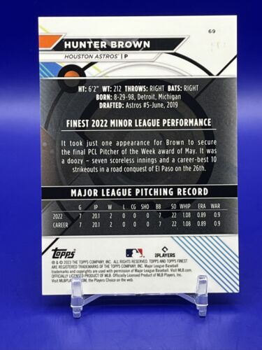 HUNTER BROWN ROOKIE 172/250 PURPLE REFRACTOR 2023 Topps Finest #69 - ASTROS - Picture 3 of 3