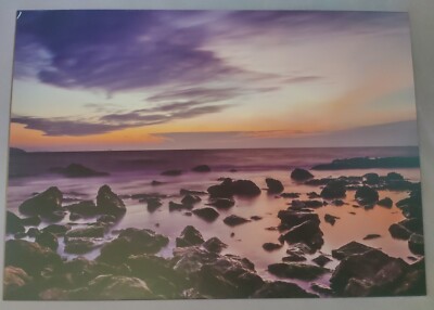 Displate Strand Sonnenuntergang Meer lila 67,5 x 48cm, Wanddekoration Metall 