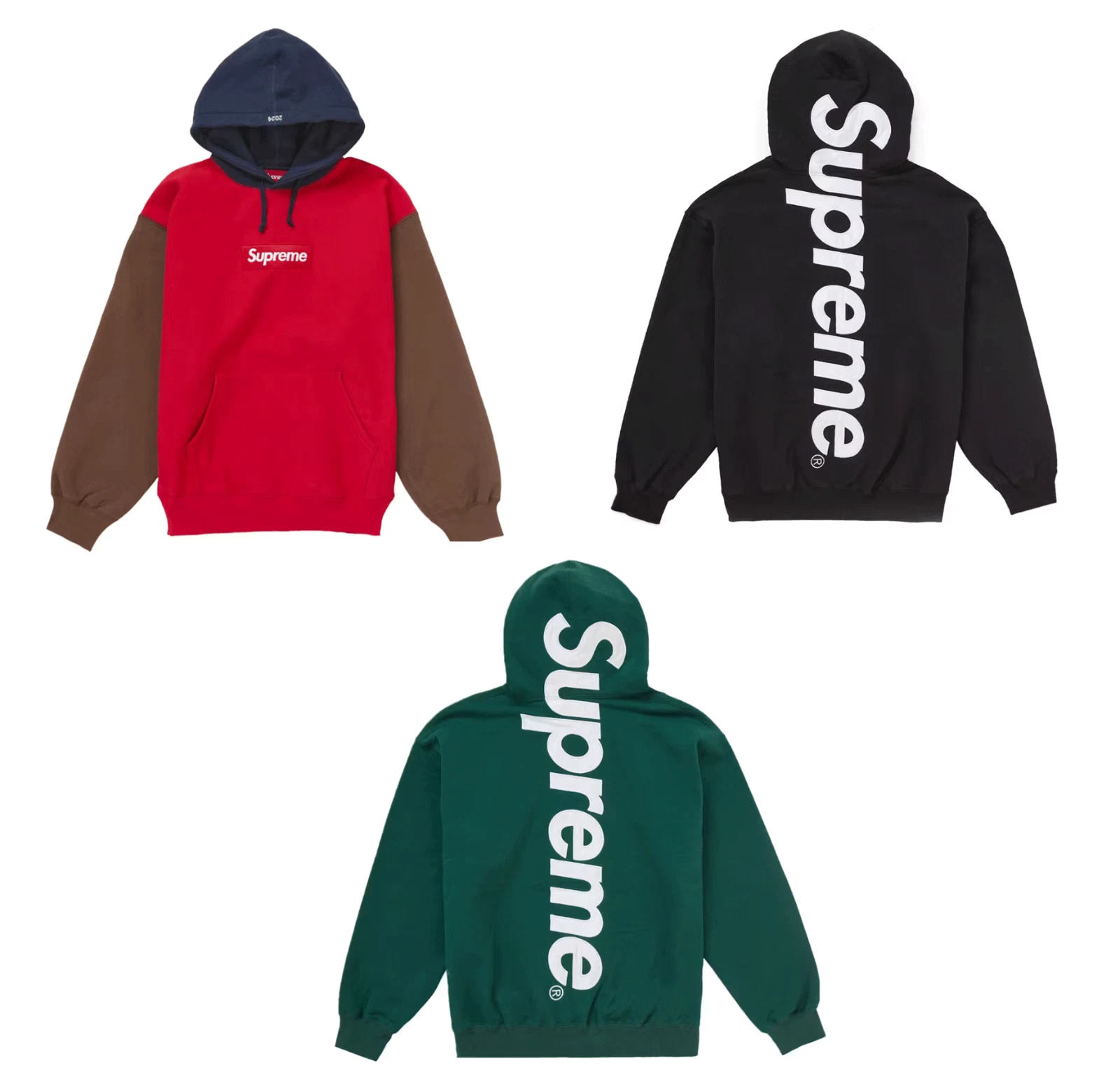 Sweat à capuche Supreme Box Logo Applique Satin Noir Vert Foncé Muticolore M/L