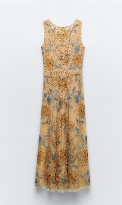RRP $259 ZARA EMBROIDERED BEADED KNIT DRESS GOLDEN, SIZE S NEW WITH TAG |  eBay