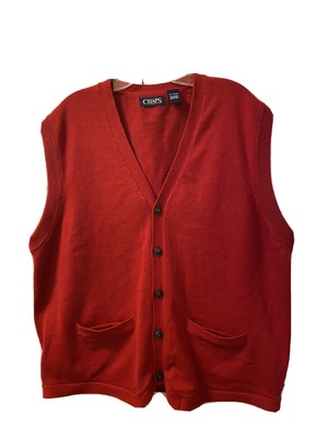 Men's Red Sweater Vest Size XL, V-Neck Knit Button-Up 100% Cotton Chaps | eBay