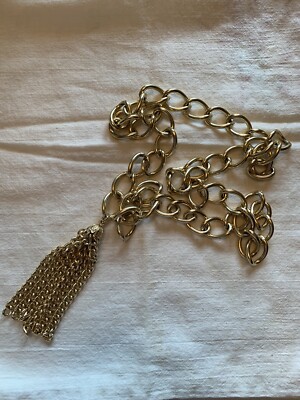 Lariat Necklace Tassel 36'' Vintage Large Gold Tone Link Fashion Light Statement