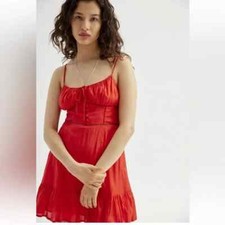 Urban Outfitters Women's Large Dress Silva Mini Tie Bust Milkmaid Red