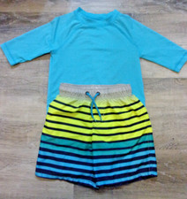 Wonder Nation Boys 2 Piece Swim Outfit Size XS 4-5 Teal Top with Swim Trunks