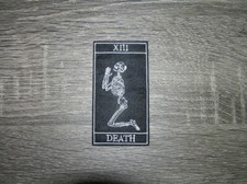 Death Tarot Card Goth Skeleton Praying Embroidered Iron On Patch 1.75" x 3.5"