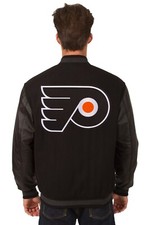 NHL Philadelphia Flyers Wool Leather Reversible Jacket Embroidered Logos Black