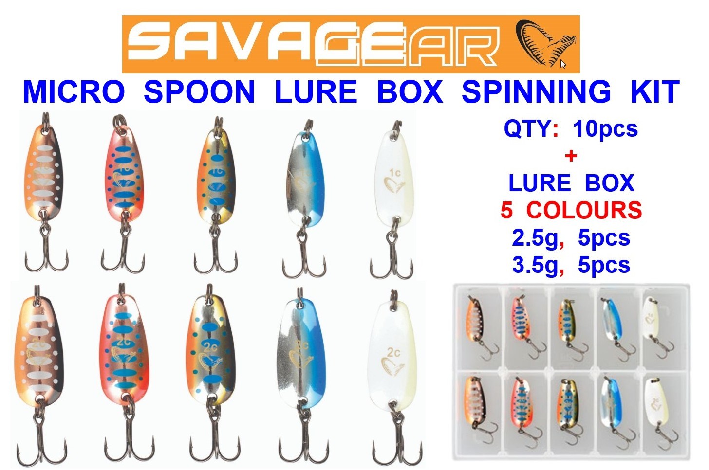 SAVAGE GEAR 10pc MICRO SPOON LURE TACKLE BOX KIT TROUT PIKE PREDATOR SPINNERS