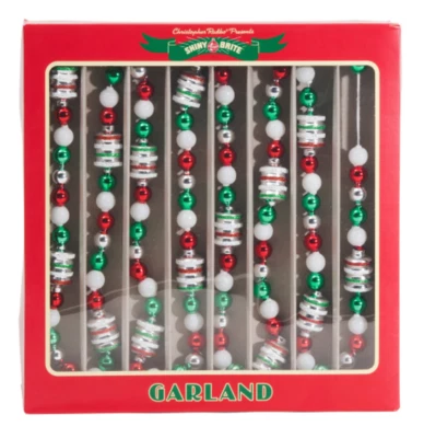 CHRISTOPHER RADKO Radko Shiny Brite Glass Christmas Tree Garland Lantern Red Green Silver 7 ft NEW