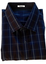 Bugatchi Uomo Shaped Fit Men's Dress Shirt 18 1/2-33 Navy-Black Blue Plaid A 