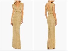 MAC DUGGAL  5625 BEADED CAP SLEEVE COLUMN GOLD  GOWN sz 2
