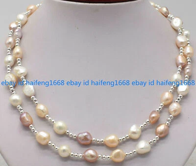 Natürlich 9-10mm Weiß Rosa Lila Süßwasser Kultiviert Perle Halskette 18-36" - Bild 1 von 4
