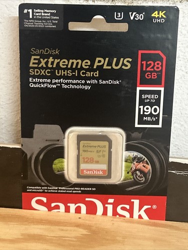 SanDisk Extreme PLUS 128GB SD Memory Card Speed Up To 190MB