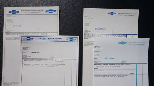 Two 1966-1968 Chevrolet General Motors Dealer Window Sticker Delivery Sheets - Picture 6 of 9