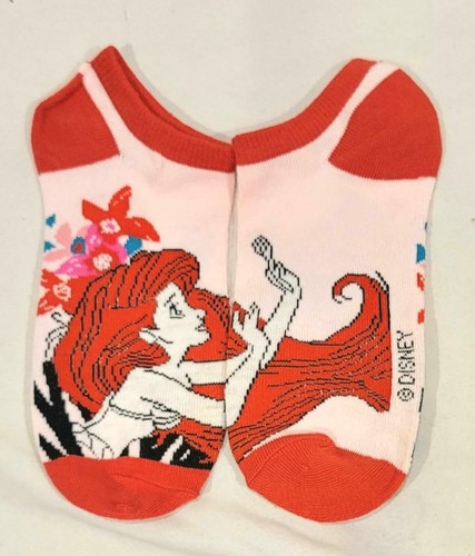 New Womens Disney Princess Ariel Pink Red Floral No Show Ankle Socks - NWT - 第 1/1 張圖片