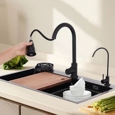 Sink Kitchen Sink Stainless Steel Sink With Faucet Multifunction Sink Set Black！
