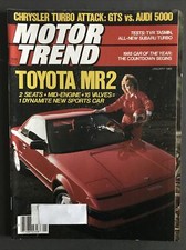 MOTOR TREND MAGAZINE-JANUARY 1985-TOYOTA MR2-GTS vs AUDI 5000-TBR TASMIN-SUBARU