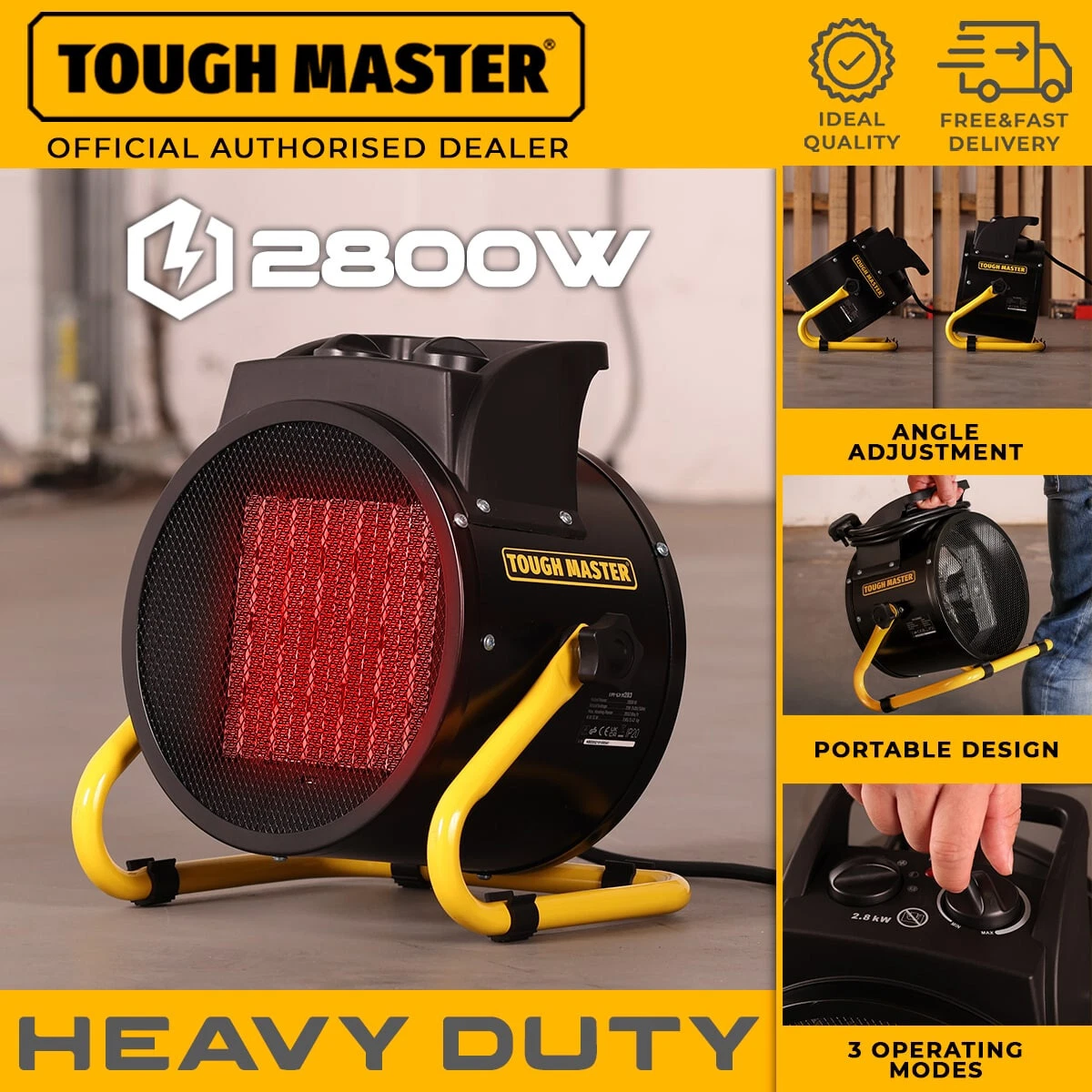 TOUGH MASTER Heater 2.8KW Industrial Tilting Workshop Electric Turbo Fan  Heater 5060279872963 | eBay