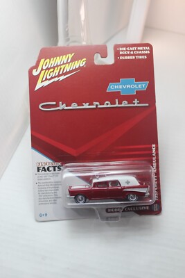 Johnny Lightning Chevrolet 1957 Chevy Ambulance Hobby Exclusive Die Cast Red.