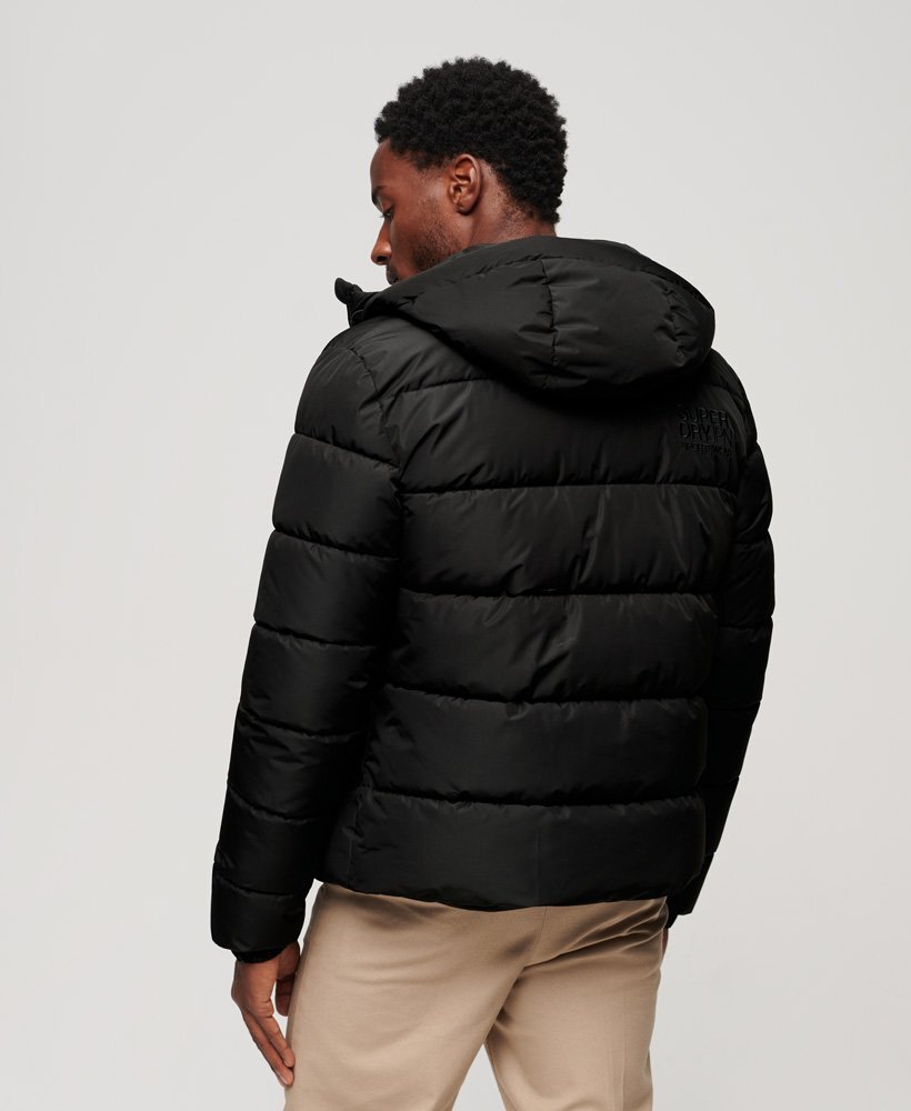 Superdry Mens Hooded Sports Puffer Jacket Black Fleece Hoodie Coat