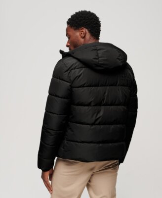 Superdry Mens Hooded Sports Puffer Jacket Black Fleece Superdry Mens Hooded Sports Puffer Jacket Black Fleece