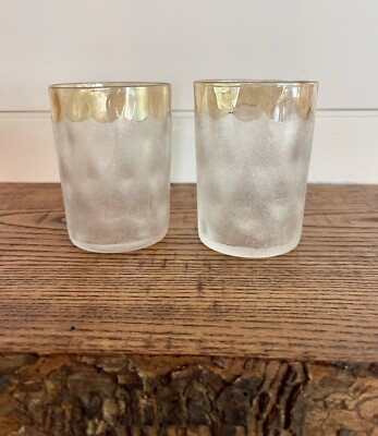 RARE (2) New England Glass Co. Pomona 'FIRST GRIND' Amber Stain Tumblers-C. 1885