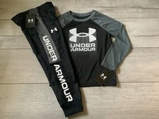 Boys Under Armour black/ gray long sleeve shirt joggers size 4 NWT