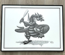 RareDragonstuff '82 R.C. Matteson Signed Ink Sketch Dragon Baseball 16x12 Framed
