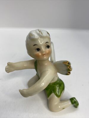 VTG Japan Tinker Bell Green Fairy Pixie Elf Angel Candle Hugger Figurine
