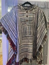 'little Kathmandu' Multicoloured Woven Hooded Nepalese Poncho Unisex Size 32