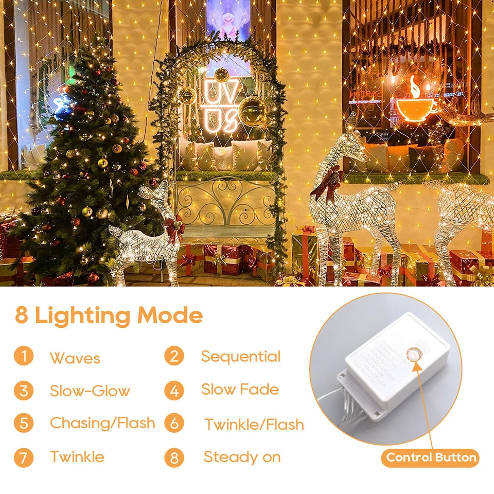 LED Net Mesh Lights Fairy String Curtain Lamp Christmas Party Wedding Xmas Decor - Image 2 of 4