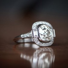 3ct White Cushion Cut CZ Vintage Style Art Deco Engagement Solid 925 Silver Ring