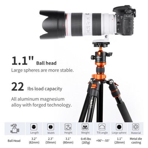 K&F Concept 22lbs Load Metal Tripod Ball Head with 1/4" Quick Release for Tripod - Picture 7 of 9