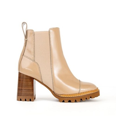 See by Chloé Mallory Chelsea Boots Beige Leather Lug Sole New - EU 38.5 / US 8.5