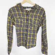 Sans Souci Blue Yellow Houndstooth Button Front Shirt Women's Size Medium M