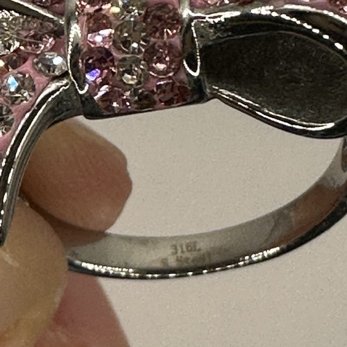 Stainless Steel Bow Ring Sz 8.25 Pave Crystal Rhinestone Ribbon Fashion Jewelry - Picture 6 of 7