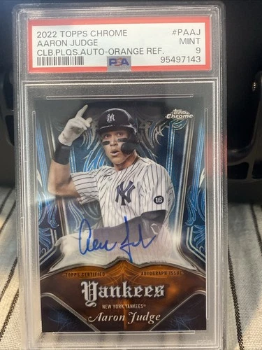 2022 Topps Chrome Aaron Judge Club Plagues Auto Orange /25 Psa 9