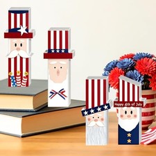 4 Pcs 4th of July table Decorations Patriotic Wooden Table Decor, Red White