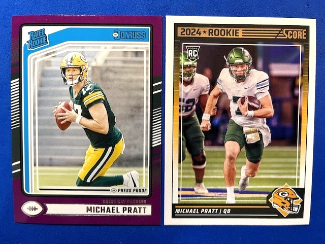 Michael Pratt 2024 Panini Donruss Purple Press Proof RC & 2024 Score RC