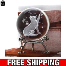 Elegant 60mm 3D Cat Crystal Ball Paperweight with Stand – Gift for Cat Lovers